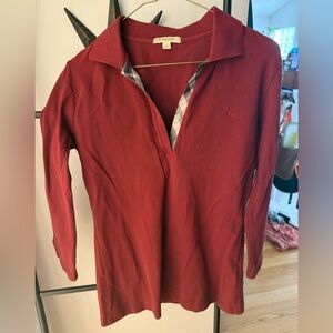 Burberry Long Sleeve Polo Top - Burgundy, Size Small